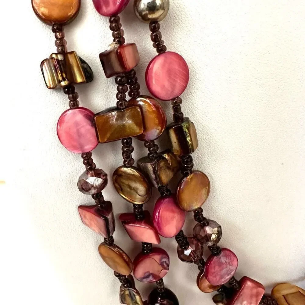 Abalone triple strand beaded necklace